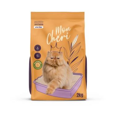 Imagem de Areia Higiênica Para Gatos 2kg Mon Cherie 100% Mandioca Biodegradável Controle de Odores Grãos Finos