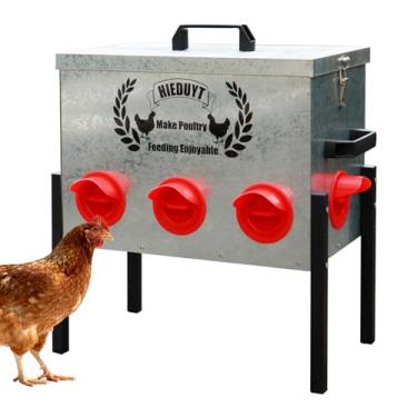 Imagem de Alimentador automático grande de frango de 20,4 kg, 8 portas de alimentação, alimentador de aves sem desperdício, alimentador de frango de metal à prova de esquilo, com pernas ajustáveis, tampa de
