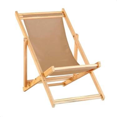 Imagem de Espreguiçadeira 118,5 cm Reclinável para Jardim - Sem Braço, Madeira Maciça, Acabamento Natural, Com Tecido (Bege)