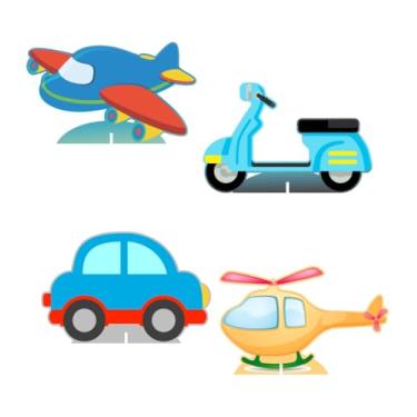 Imagem de KIT 4 Displays Brinquedos Avião 20cm - Vinil Fosco Sem Reflexo - Totem Decoração Festa Infantil Aniversário