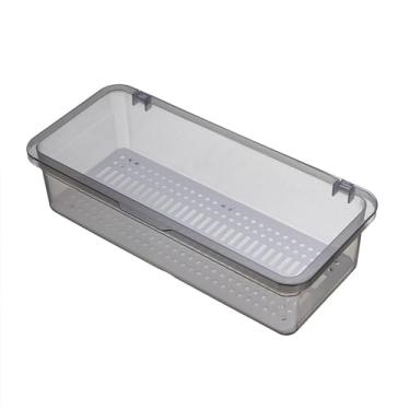 Imagem de Bandeja organizadora de gaveta de cozinha, bandeja de talheres de cozinha com tampa e escorredor recipiente de armazenamento portátil à prova de poeira organizador de utensílios de bancada