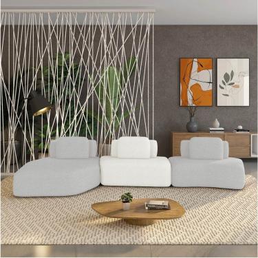 Imagem de Sofá 3 Lugares Orgânico Com Chaise E 2 Módulos Berlim Bouclê Cz K01 - D'rossi Cinza Claro-off White