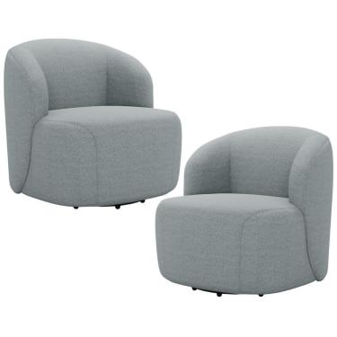 Imagem de Kit 02 Poltronas Giratória Orgânica Para Sala Living Heidy F04 Linho Cinza - Lyam Decor