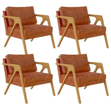 Imagem de Kit 04 Poltronas Pietra Estrutura L02 Couríssimo Camel