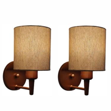 Imagem de Kit-2 Arandela Cilíndrica Md-2009 Base Cobre Cúpula Em Tecido 14x15cm Palha - Bivolt