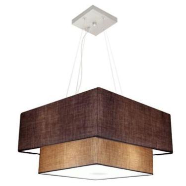Imagem de Lustre Pendente Duplo Quadrado Vivare Md-4345 Cúpula Em Tecido 60x50cm - Bivolt Café-palha 110v/220v