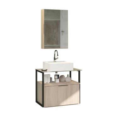 Imagem de Conjunto Gabinete Urbe 60cm Madeirado Inteiro Tampo Branco Cuba Branca