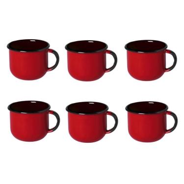 Imagem de Jogo Xícara Chá 06 Peças Esmaltada Vermelho 240 Ml Ewel