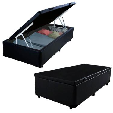 Imagem de Cama Box Baú Solteiro Sintético + Colchão De Espuma D33 - Sereneprime - 88cm Preto
