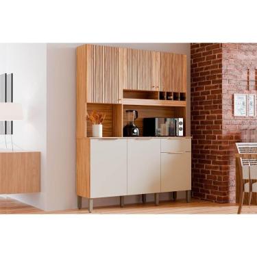 Imagem de Cozinha Compacta Kit Moscato Com 6 Portas E 1 Gaveta 197x151cm Amendoa Off White Ronipa