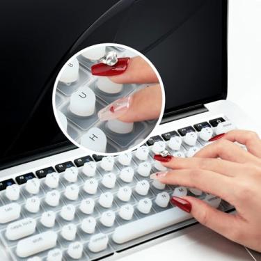 Imagem de Allinside Capa de teclado de unha longa para MacBook Pro 13/14/16 2021-2024, MacBook Air 13/15 2020-2024, adesivos de teclado de silicone em formato de coração elevado, branca