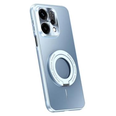 Imagem de HAOMRIYL Capa magnética para Oppo Find X9/X9pro, suporte de anel destacável, capa antiderrapante, proteção total da lente antirarranhões, capa de suporte, azul, X9