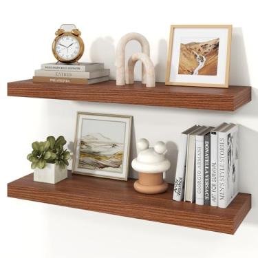 Imagem de Ornawit Prateleiras flutuantes para parede, prateleiras de madeira rústica montadas na parede para banheiro, quarto, sala de estar, cozinha, prateleira suspensa para livros/armazenamento/decoração de