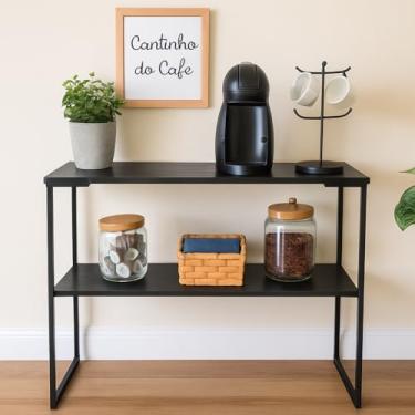Imagem de Aparador Buffet Industrial Cantinho do Café–2 Prateleiras em MDF Preto e Pés Preto