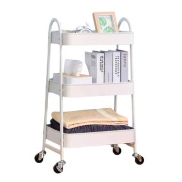 Imagem de Carrinho Organizador de Metal Com 3 Andares, Prateleira Multiuso Com Rodízios, Preto, Para Cozinha, Banheiro e Escritório (Branco)