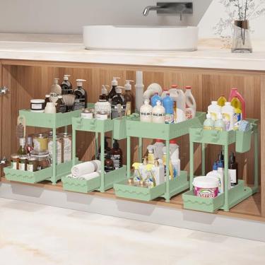 Imagem de Sevenblue Organizador sob a pia, organizadores e armazenamento de banheiro, organizador de armário multiuso de 2 camadas com ganchos e copos para pendurar (verde, pacote com 4)