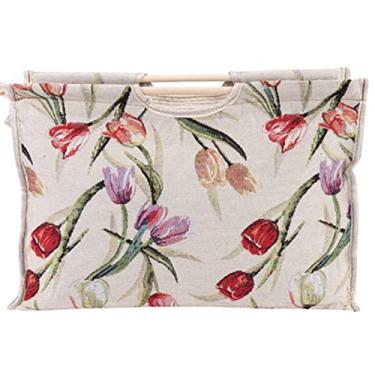 Imagem de FAUOSWUK Bolsa de tricô com bolsa pequena com zíper, bolsa de tricô com alça de madeira, organizador de sacos de armazenamento de fios, bolsa de grande capacidade para roupas, livros, cartões postais