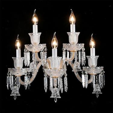 Imagem de Luminária de parede contemporânea de cristal com velas, LED, estilo europeu, luxuosa, para sala de estar, quarto, escritório, hotel, villa, corredor (5 lâmpadas)