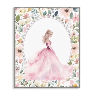 Imagem de Stupell Industries Princesa rosa com borda de pérola arte giclée emoldurada branca, design por Christine Simpson Art, 76 x 61 cm