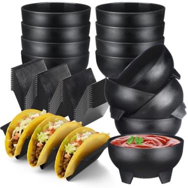 Imagem de FoldTier Suporte de taco mexicano com tigelas de salsa, conjunto de 24 bandejas verticais de plástico de grau alimentício, seguras para lava-louças, tigelas de imersão para taco, noite, reuniões de