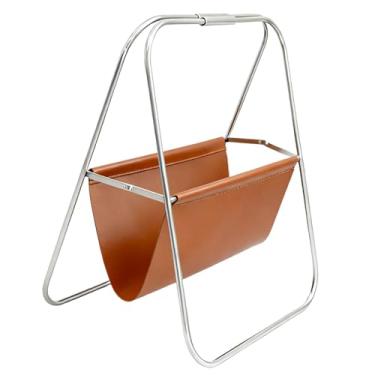 Imagem de Generic Porta-revistas em aço inoxidável, expositor de folhetos, estante dobrável em couro PU para escritório, quarto, shopping centers, escritórios e sala de, Marrom