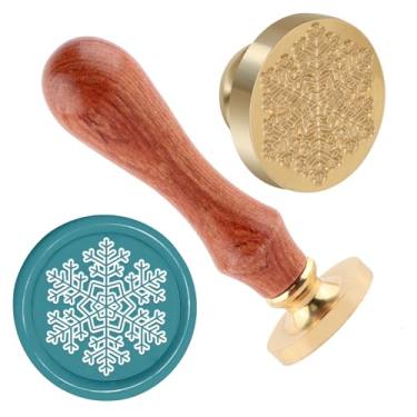 Imagem de Carimbo de lacre de cera de Natal carimbo de vedação de floco de neve latão e uma alça de madeira carimbos cabeça para cartões de natal convites de festa carta envelope cartões de felicitações