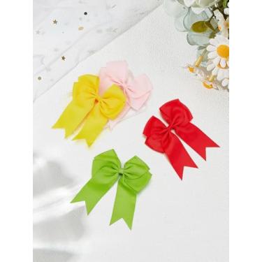 Imagem de 4 presilhas de cabelo com laço de 4 cores, prendedores de cabelo de jacaré de poliéster com laço verde e amarelo, acessórios de cadeado rosa e vermelho para dia dos namorados, Natal, aniversário, 18 x