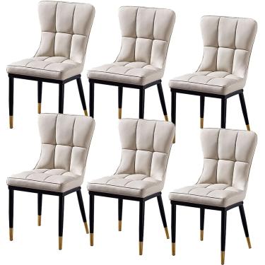 Imagem de Cadeira De Jantar Cozinha Sala De Jantar Móveis Conjunto De Jantar De 6 Moderna Cozinha Sala De Estar Lateral Com Assento Almofadado Pu Encosto E Pernas De Metal, Beige