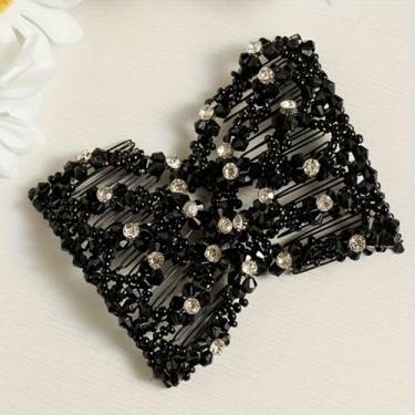 Imagem de Pente de cabelo feminino elástico mágico para decoração de beleza pente pérola elástico com contas laço duplo pentes para mulheres acessórios de cabelo - G