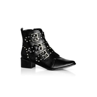 Imagem de City Chic Botas de cano curto femininas - Detalhe, Preto, 12 Wide
