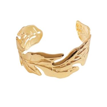 Imagem de OIDIMS Pulseira feminina de folha grossa, vintage, moderna, estilo metal, folhas irregulares, cintura larga, pulseira, minimalista, moderna, festa de casamento, bijuteria punk, Adjustable, Metal, Sem