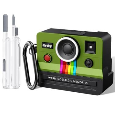 Imagem de QINGQING Compatível com AirPods AirPods Pro 2, capa de silicone com design retrô para câmera, resistente a choques, proteção total para AirPods Pro 2ª 1ª geração (verde militar, Airpods Pro 2ª/1ª)