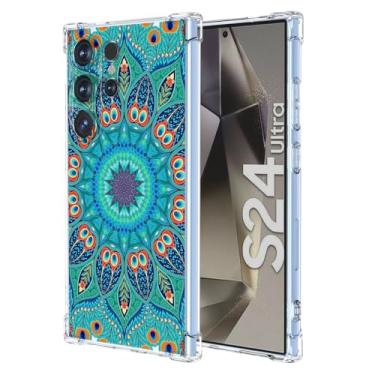 Imagem de WEIOUHR Capa para Galaxy S24Ultra Samsung S24Ultra Transparente Macio TPU Verde Pena em Relevo, Resistente a Choques Capa Protetora Leve, para Samsung Galaxy S24Ultra(Verde Pavão)