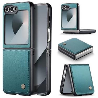 Imagem de XKchatpt Capa de telefone para Samsung Galaxy Z Flip 6, capa de couro PU, antiarranhões, fina, à prova de choque, capa protetora para celular para Samsung Galaxy Z Flip 6 (verde)