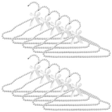 Imagem de Cabides de noiva elegantes, cabides brancos de pérola sintética com laços para vestidos, conjunto de 10 peças