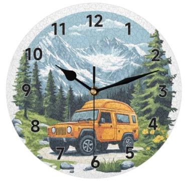 Imagem de JIEDFEJUI Relógio de parede de carro 24 cm relógios de parede silenciosos operados por bateria relógios redondos sem tique-taque para sala de estar cozinha quarto decoração presente