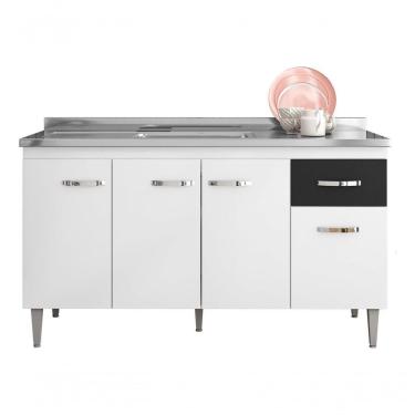 Imagem de Balcão Gabinete P/pia Gabriela 150cm 4 Portas 1 Gaveta - Ajl Móveis Cor Branco