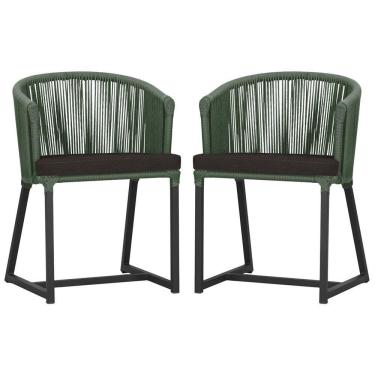 Imagem de 2 Cadeiras De Jantar Noronha Preta Corda Náutica E9 Trama Verde