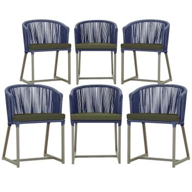 Imagem de 6 Cadeiras De Jantar Noronha Fendi Corda Náutica E13 Trama Azul