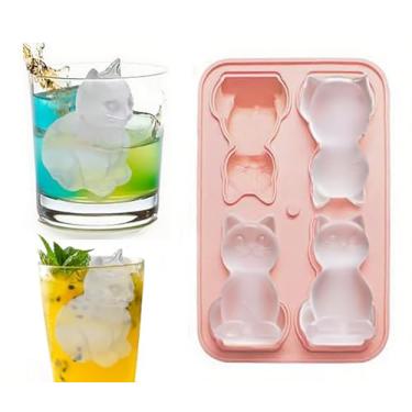 Imagem de Bandeja para cubos de gelo com tampa – Molde de silicone 3D grande em forma de gato, para coquetel, uísque, bourbon, presentes divertidos para amantes de gatos – formas divertidas (rosa)