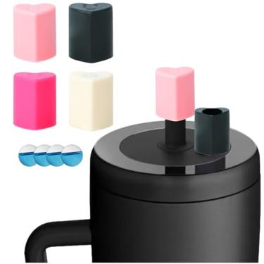 Imagem de CDYLDXG Pacote com 4 capas magnéticas de canudo de coração, à prova de vazamento de silicone de 10 mm para Stanley Cup, compatível com Era, Resa e copos (cor )