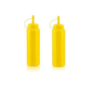 Imagem de WELKOR Garrafas de apertar para molhos, dispensador de condimentos à prova de vazamento, conjunto de garrafas de espremer de restaurante sem BPA com boca larga para ketchup, mostarda, xarope e molhos