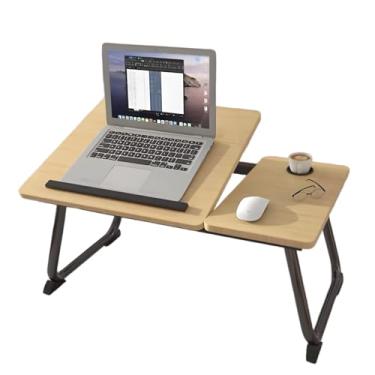 Imagem de Mesa de cama para laptop, mesas ajustáveis de madeira para cama, mesa portátil dobrável para laptop com suporte de copo embutido ou escrita, leitura, café da manhã, desenho e trabalho. (Nogueira)