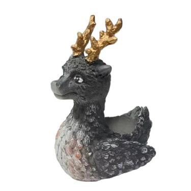 Imagem de RNXRZANK Vaso de Resina em Formato de Veado, Ideal para Decoração de Bonsai, Arte em Forma de Vaso de Flores Ou Floreira, Perfeito para Quintal, Pátio Ou, Rena Negra, Tamanho real