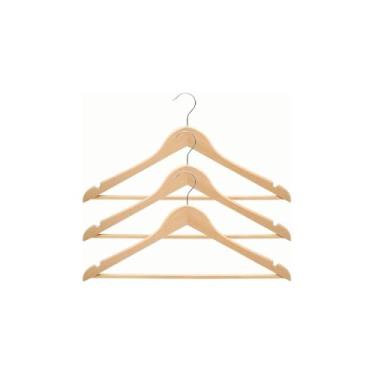 Imagem de Kit com 3 Cabides de Madeira com Verniz, 44cm x 21cm, Gancho Cromado, para Roupas Pesadas, Ternos, Casacos e Vestidos