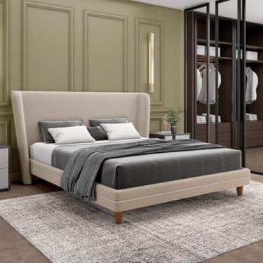 Imagem de Conjunto Cama com Cabeceira King Torres PÃ:copyright:s em Madeira Veludo Bege G91 - Gran Belo
