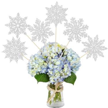 Imagem de Ephlyn 12Pcs Snowflake Centerpiece Sticks Frozen Snowflake Table Flower Centerpieces Christmas Floral Decorations for Winter Wonderland Baby Shower Frozen Birthday Party Supplies Silver
