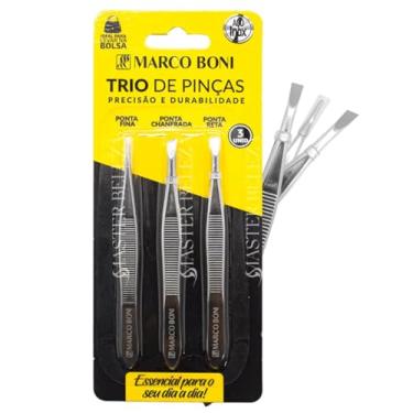Imagem de KIT 3 PINÇAS PARA SOMBRANCELHAS ESSENCIAIS AÇO INOX FINA RETA E CHANFRADA