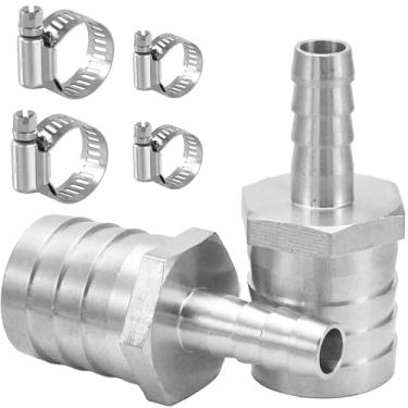 Imagem de Sctihwelire Adaptador de encaixe de farpa de mangueira redutora de latão cromado, 1 (25 mm) a 5/8 (16 mm) redutor de emenda com braçadeiras de aço inoxidável, kit de reparo de mangueira de ar para