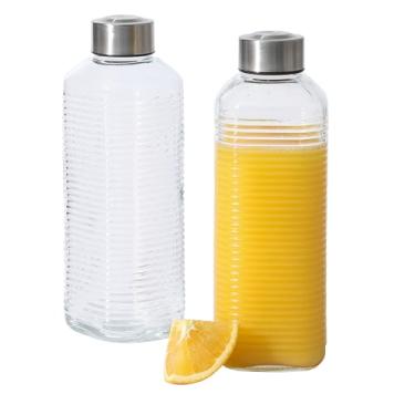 Imagem de Gibson Home Aspen Heights Pacote com 2 garrafas de vidro reutilizáveis grandes em relevo com tampa de aço inoxidável hermética à prova de vazamento, jarra para água, leite, suco - pode ser lavada na